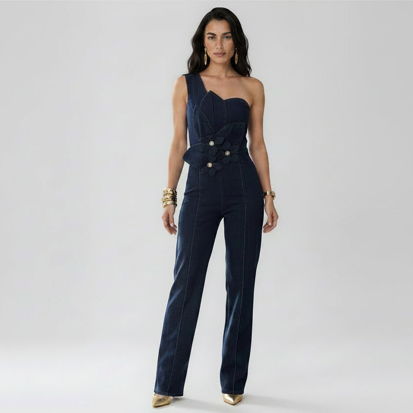 Flower Denim Jumpsuit