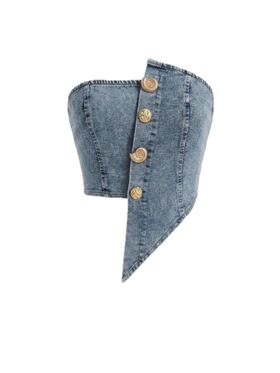 Denim Strapless Asymmetrical Set