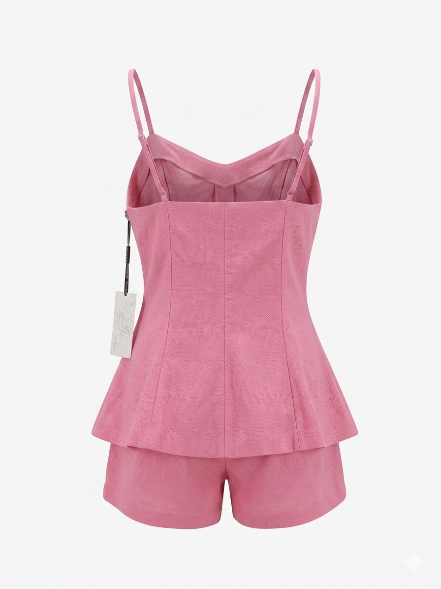 Pink Fitted Vest with Shorts Set