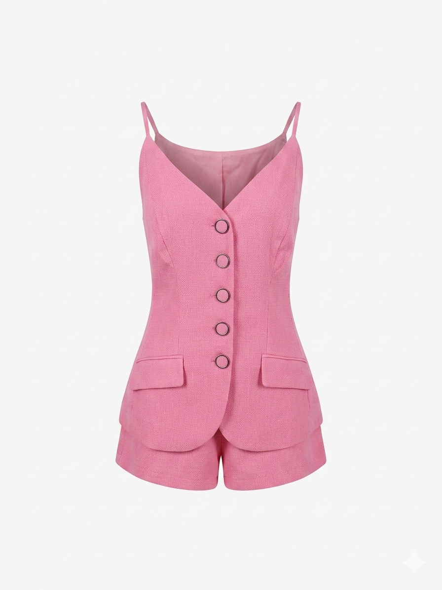 Pink Fitted Vest with Shorts Set