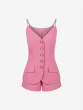 Pink Fitted Vest with Shorts Set