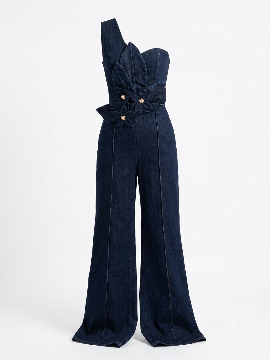 Flower Denim Jumpsuit