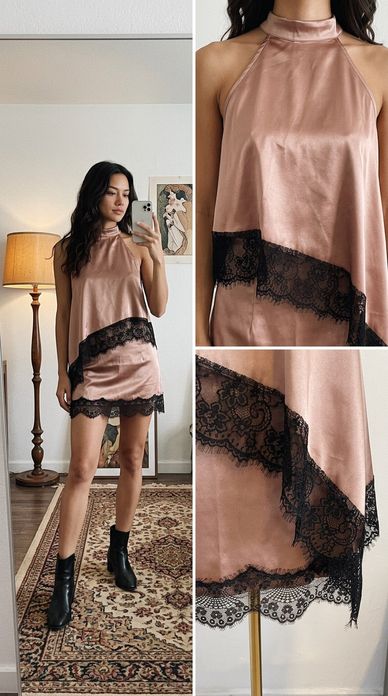 Skort Lace Asymmetric Mocha Set