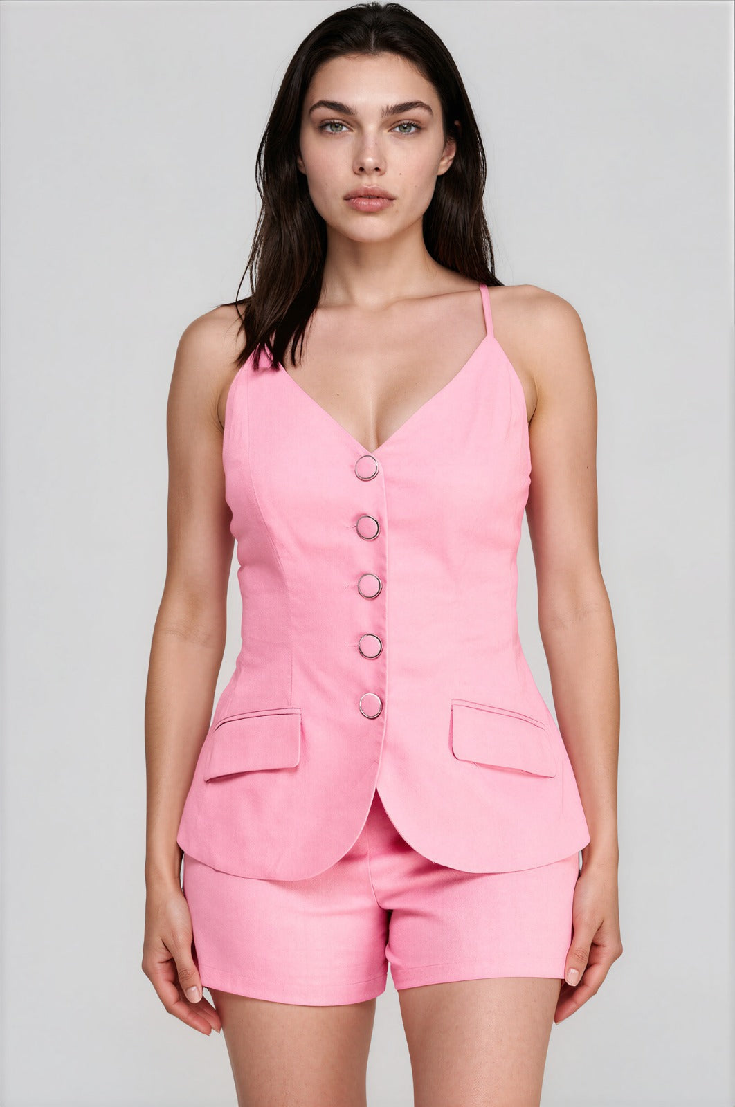 Pink Fitted Vest with Shorts Set